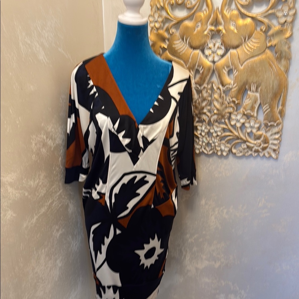 Diane Von Furstenberg Black and Brown Midi Dress